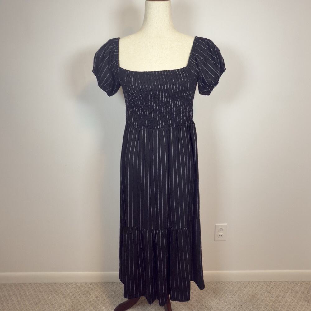 Jacquie The Label Dress Womens Large - Puff Sleeve Boho - Linen Blend - Striped